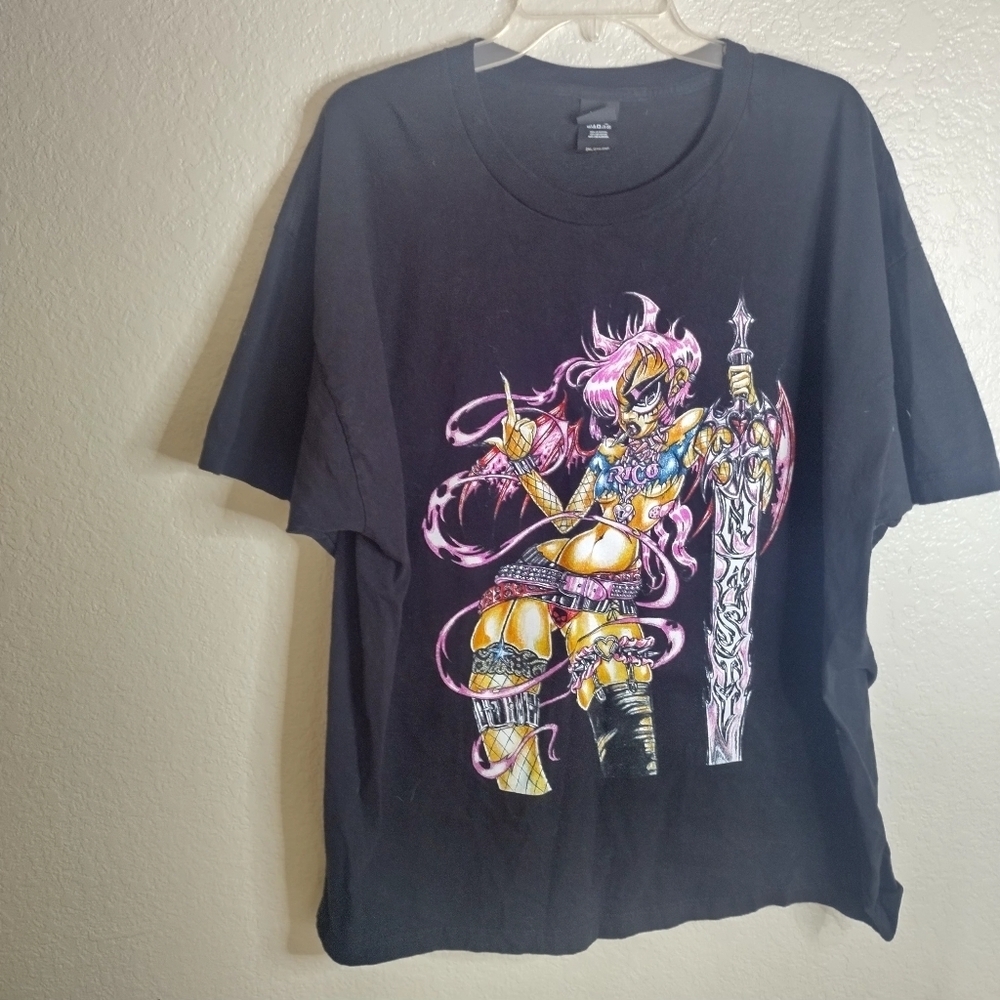 Rico Nasty Rapper X Nia Lovemore Art Gothic Girl 2023 Tour Black T-shirt Sz 2Xl